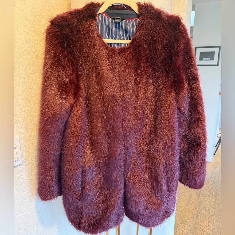 J. Crew Collection Faux Fur Coat in Deep Burgundy 🐻